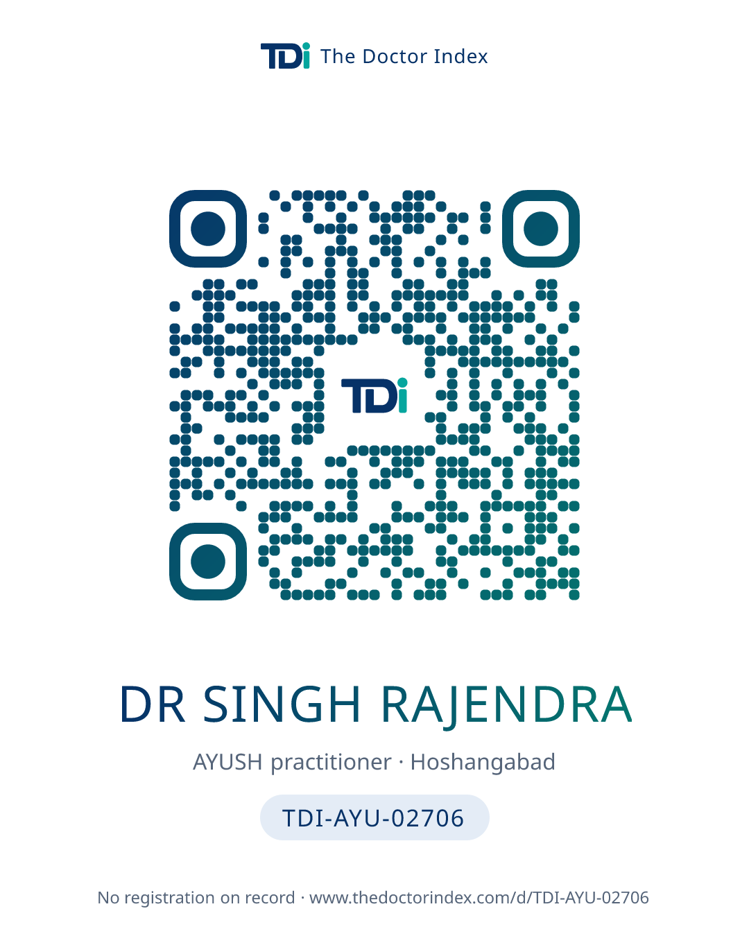 QR card for Dr Singh Rajendra, TDI-AYU-02706