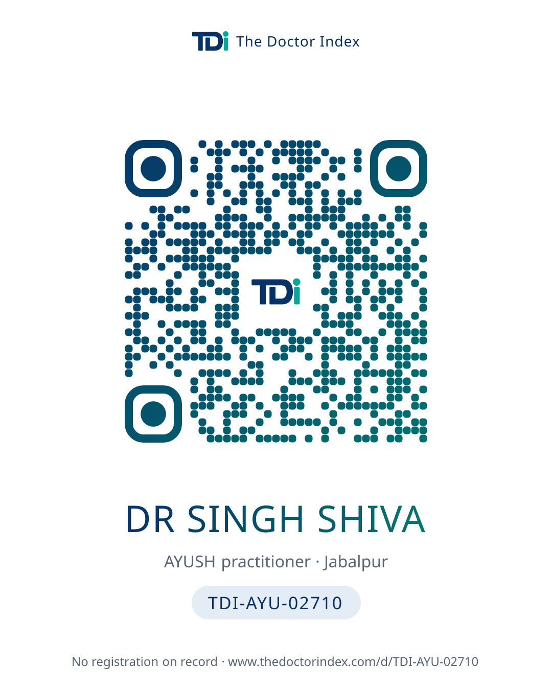 QR card for Dr Singh Shiva, TDI-AYU-02710