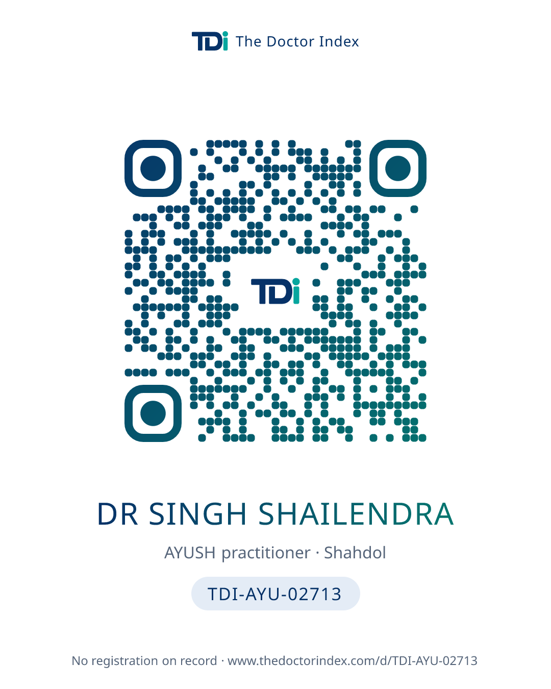 QR card for Dr Singh Shailendra, TDI-AYU-02713