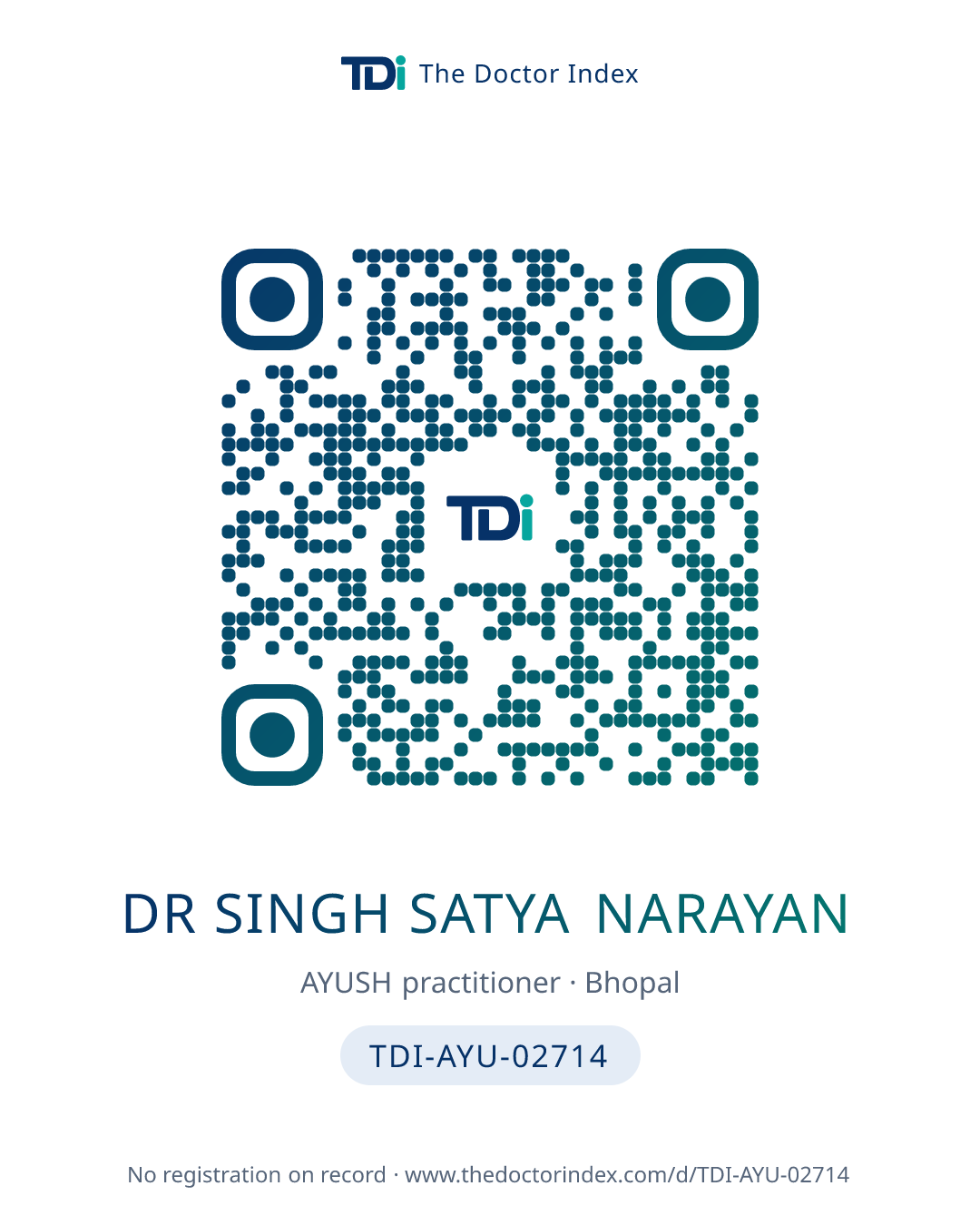 QR card for Dr Singh Satya Narayan, TDI-AYU-02714
