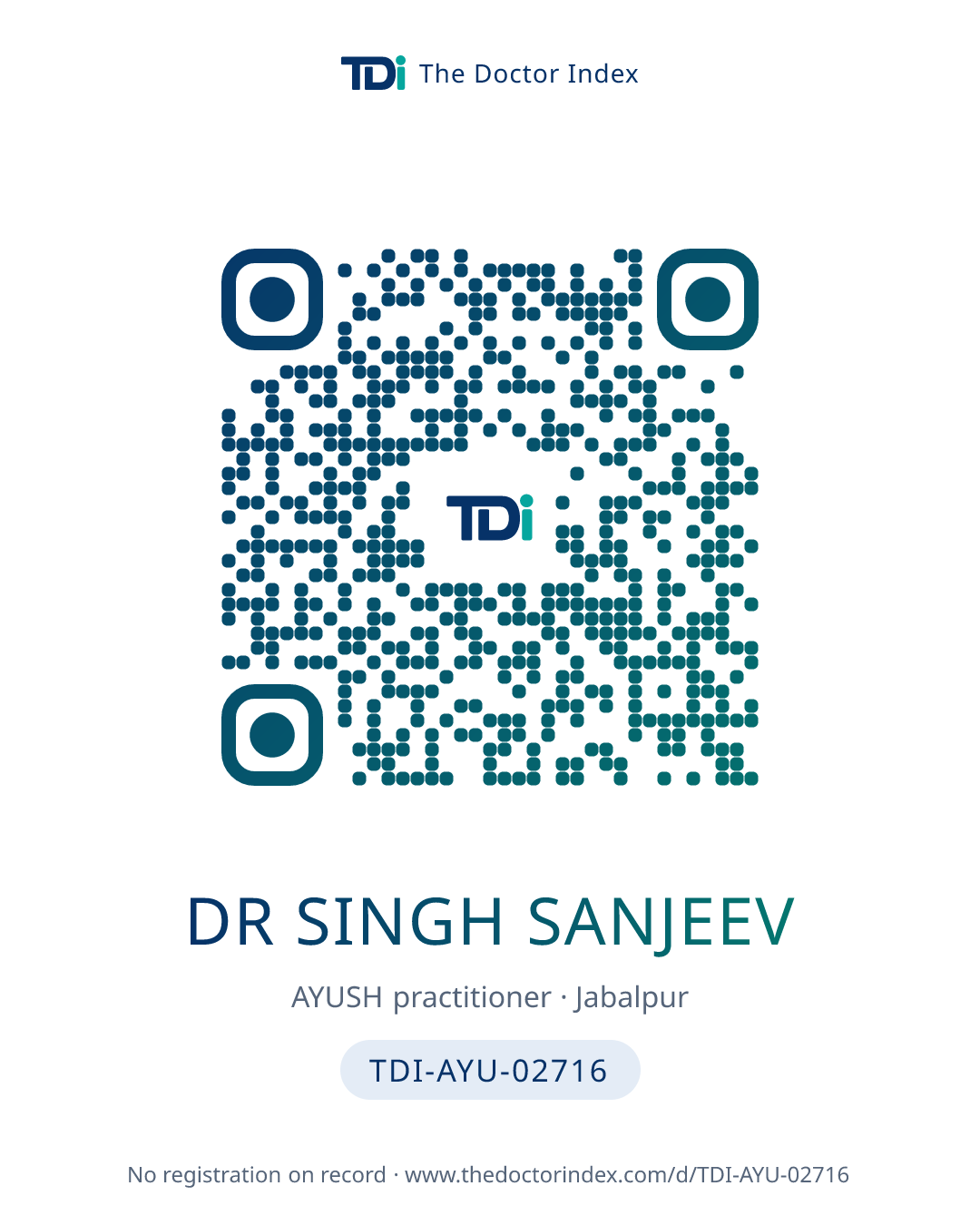 QR card for Dr Singh Sanjeev, TDI-AYU-02716