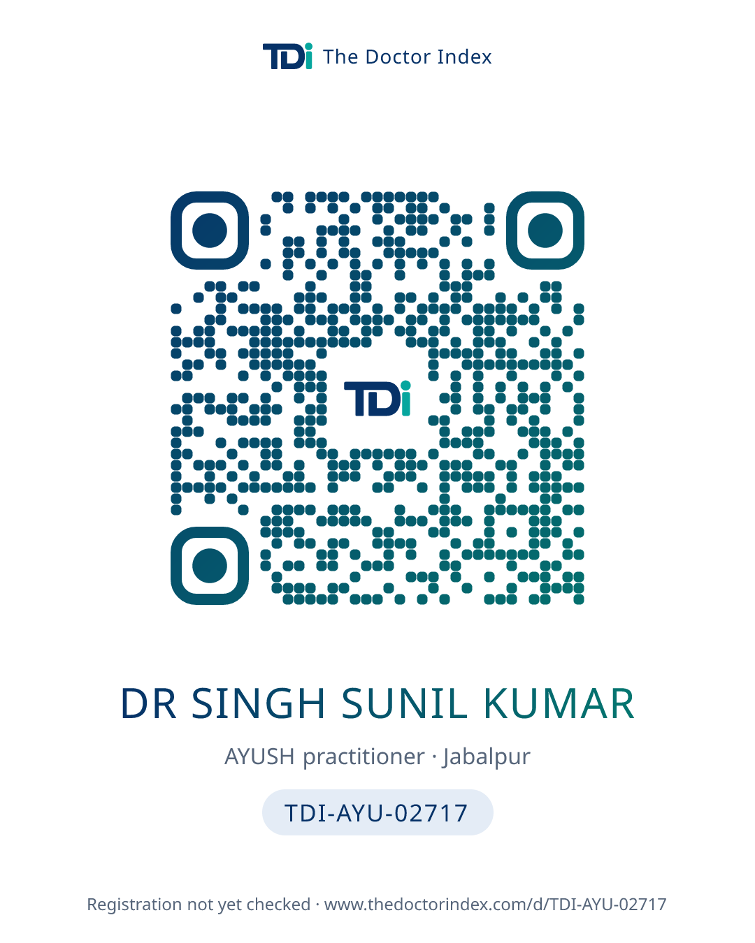 QR card for Dr Singh Sunil Kumar, TDI-AYU-02717
