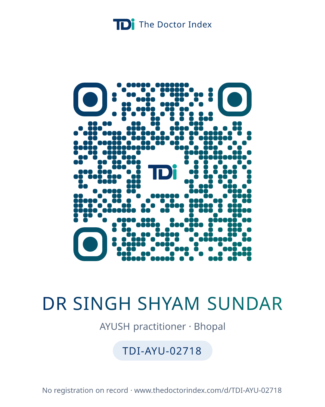 QR card for Dr Singh Shyam Sundar, TDI-AYU-02718