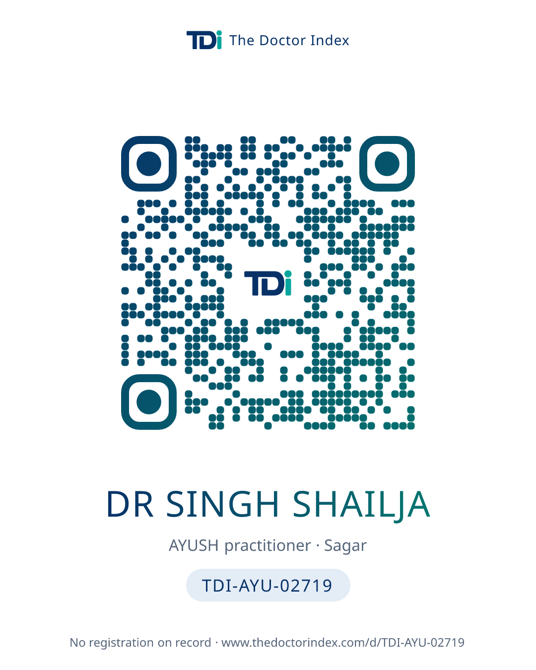 QR card for Dr Singh Shailja, TDI-AYU-02719