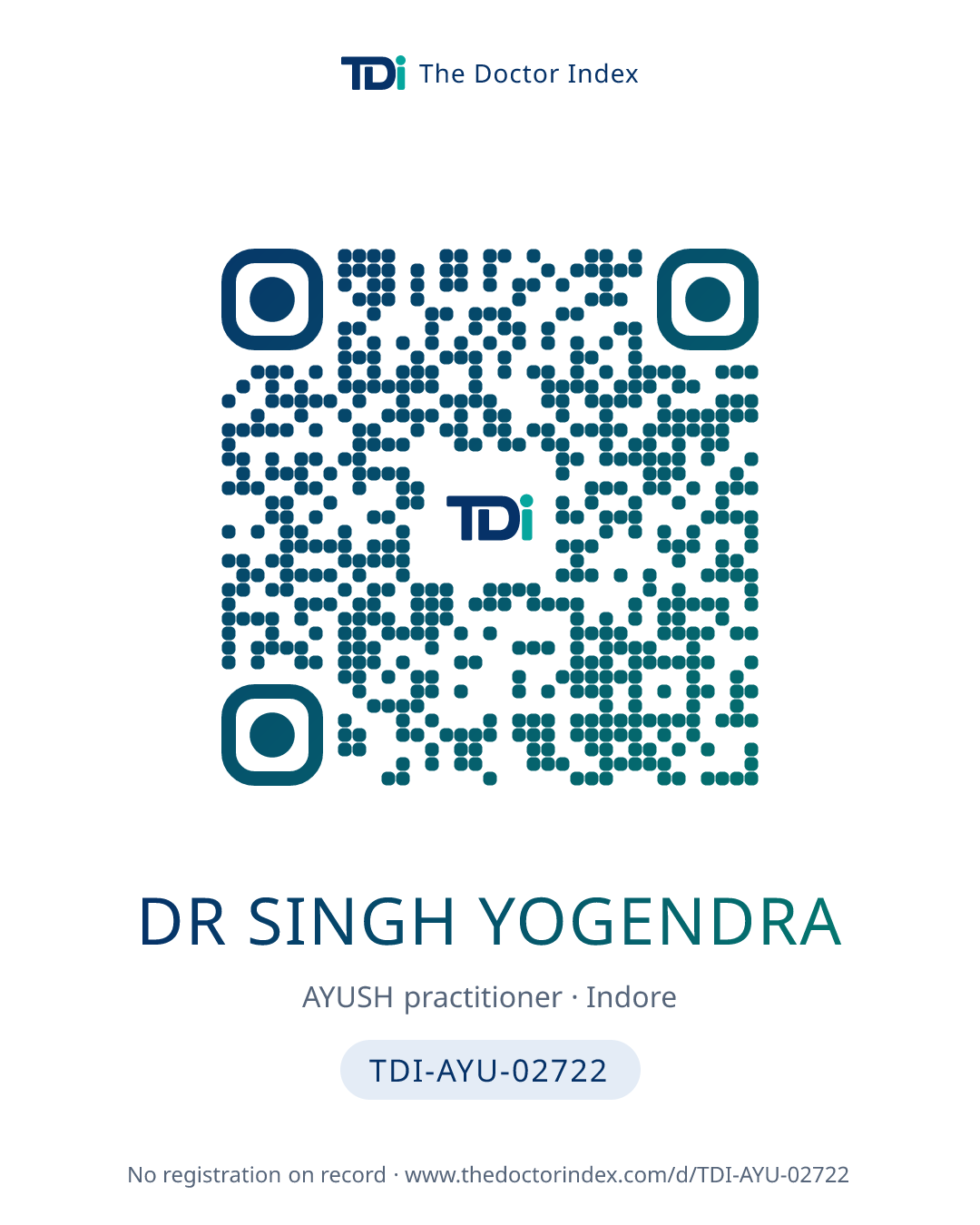 QR card for Dr Singh Yogendra, TDI-AYU-02722
