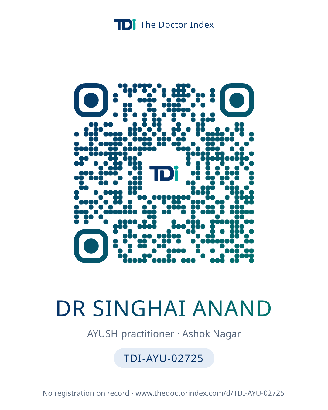 QR card for Dr Singhai Anand, TDI-AYU-02725