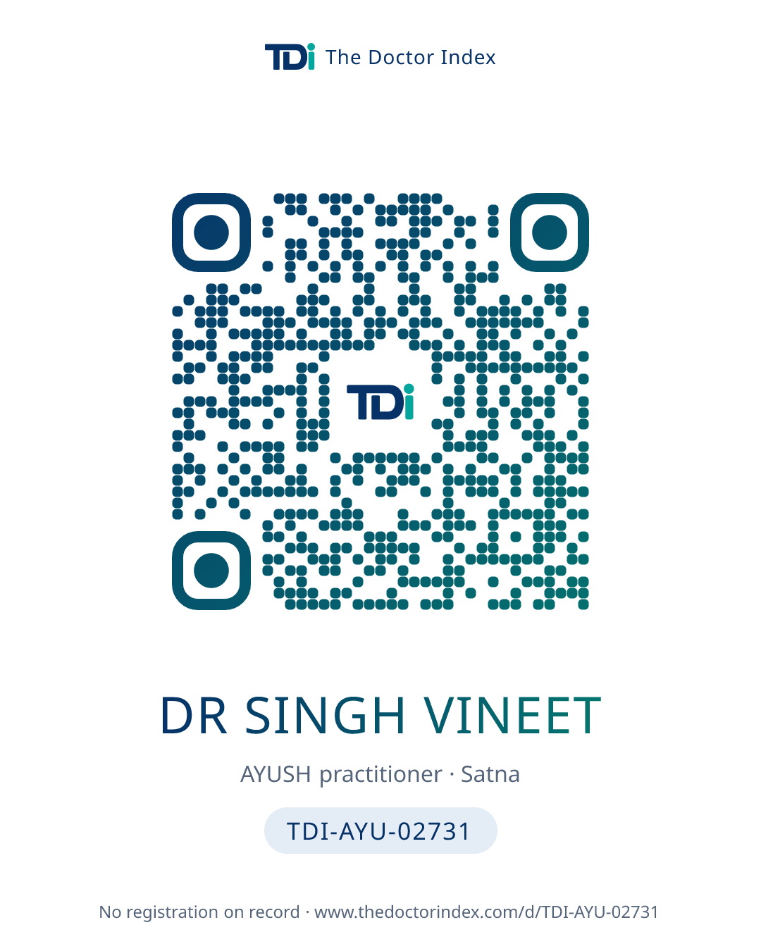 QR card for Dr Singh Vineet, TDI-AYU-02731