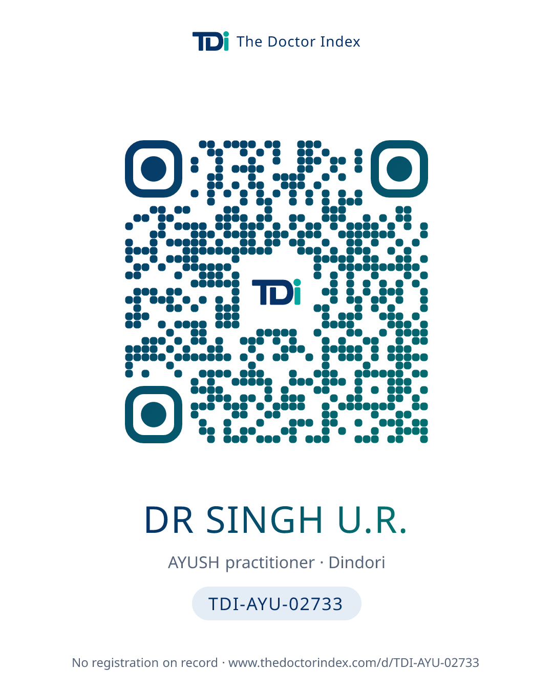 QR card for Dr Singh U.R., TDI-AYU-02733