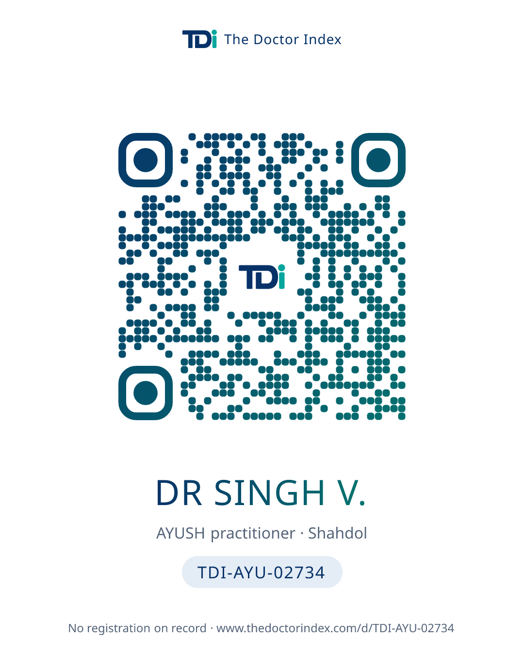QR card for Dr Singh V., TDI-AYU-02734
