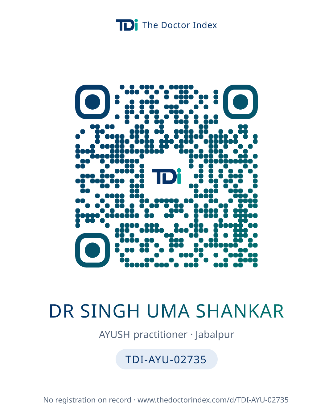QR card for Dr Singh Uma Shankar, TDI-AYU-02735