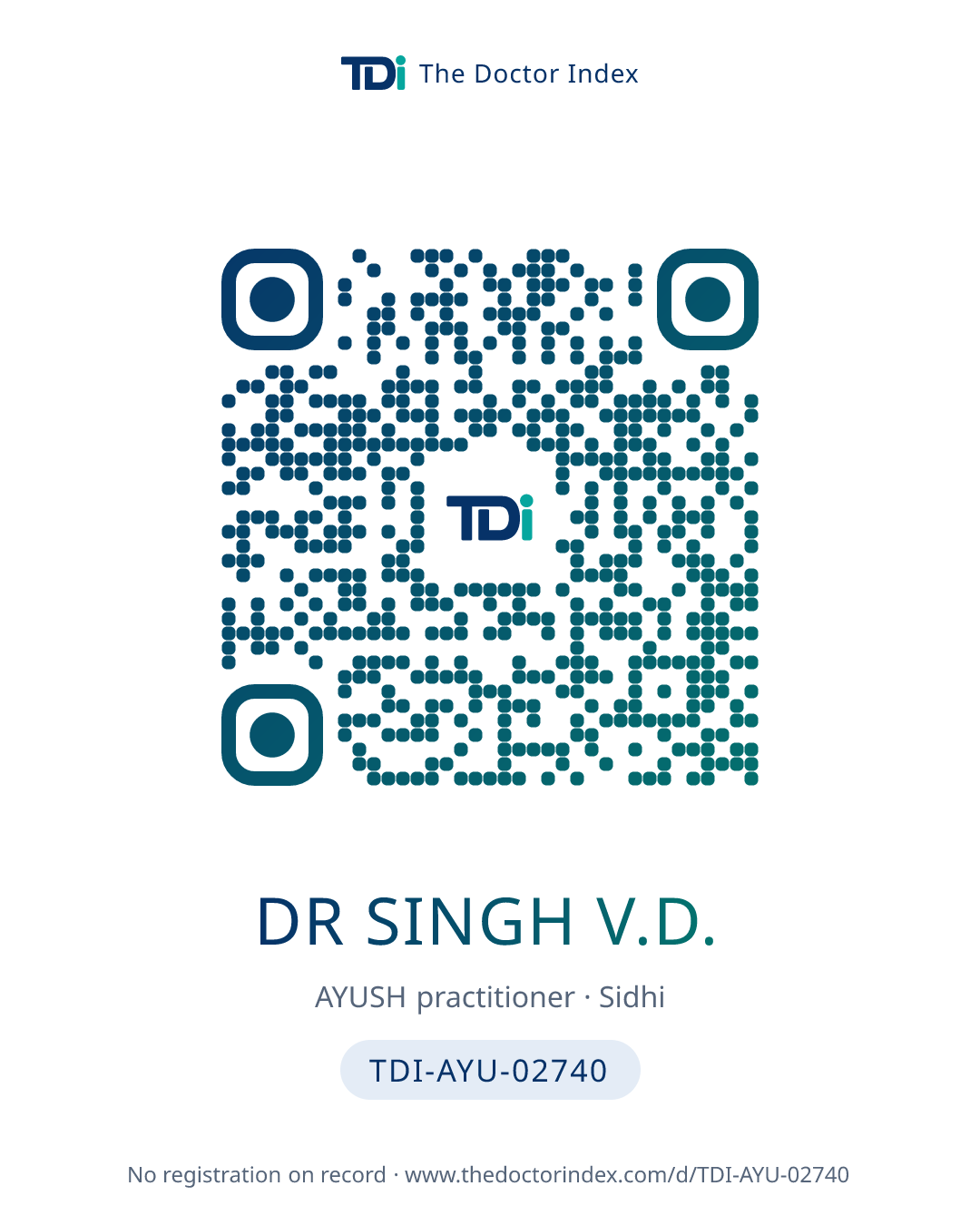 QR card for Dr Singh V.D., TDI-AYU-02740
