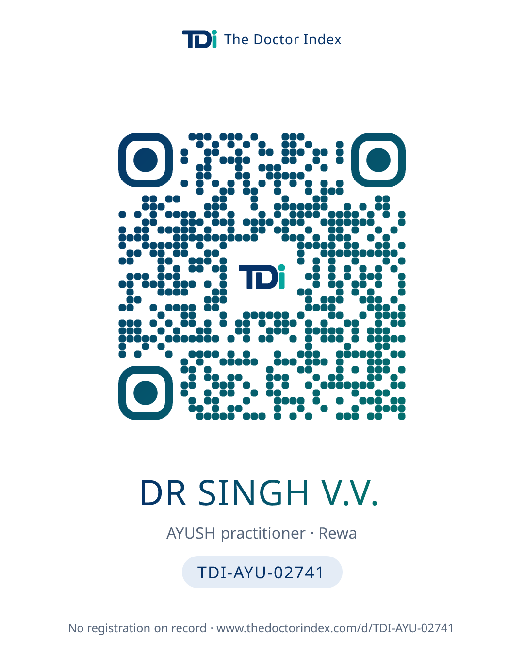 QR card for Dr Singh V.V., TDI-AYU-02741