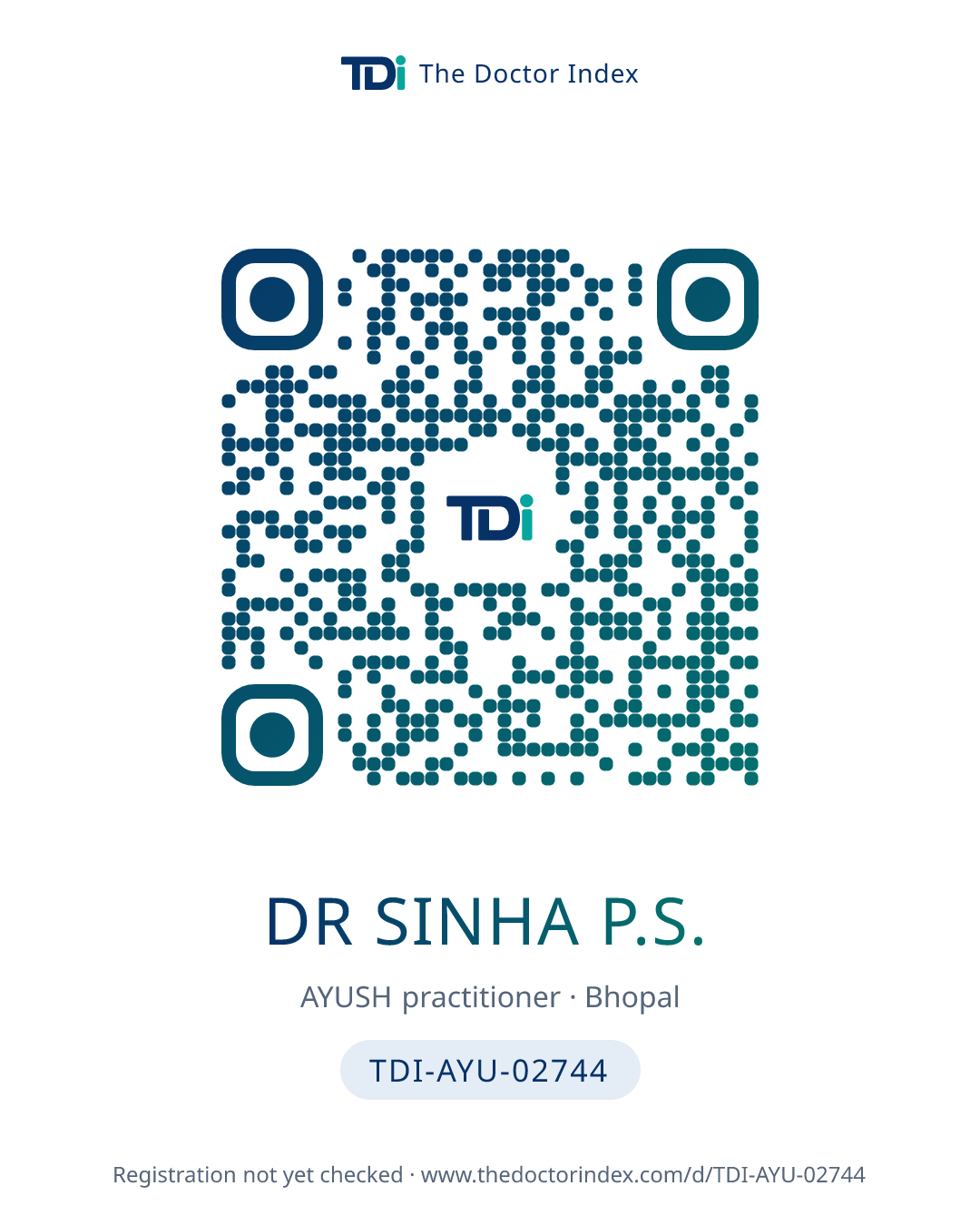 QR card for Dr Sinha P.S., TDI-AYU-02744