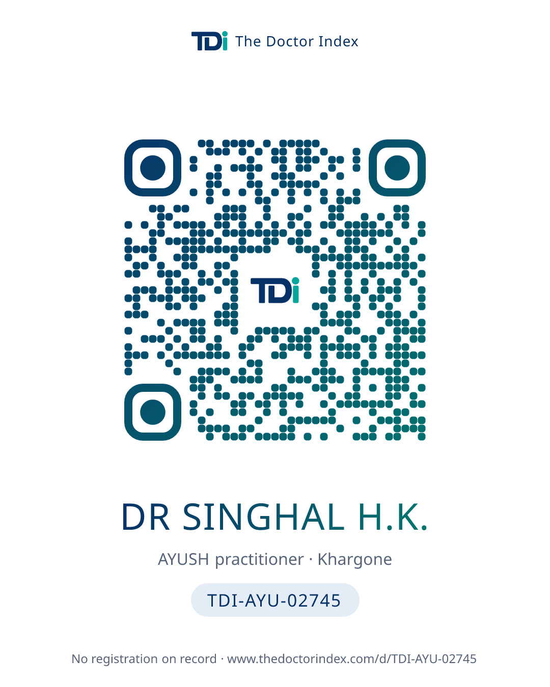QR card for Dr Singhal H.K., TDI-AYU-02745