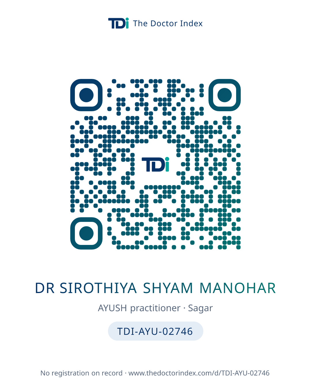 QR card for Dr Sirothiya Shyam Manohar, TDI-AYU-02746