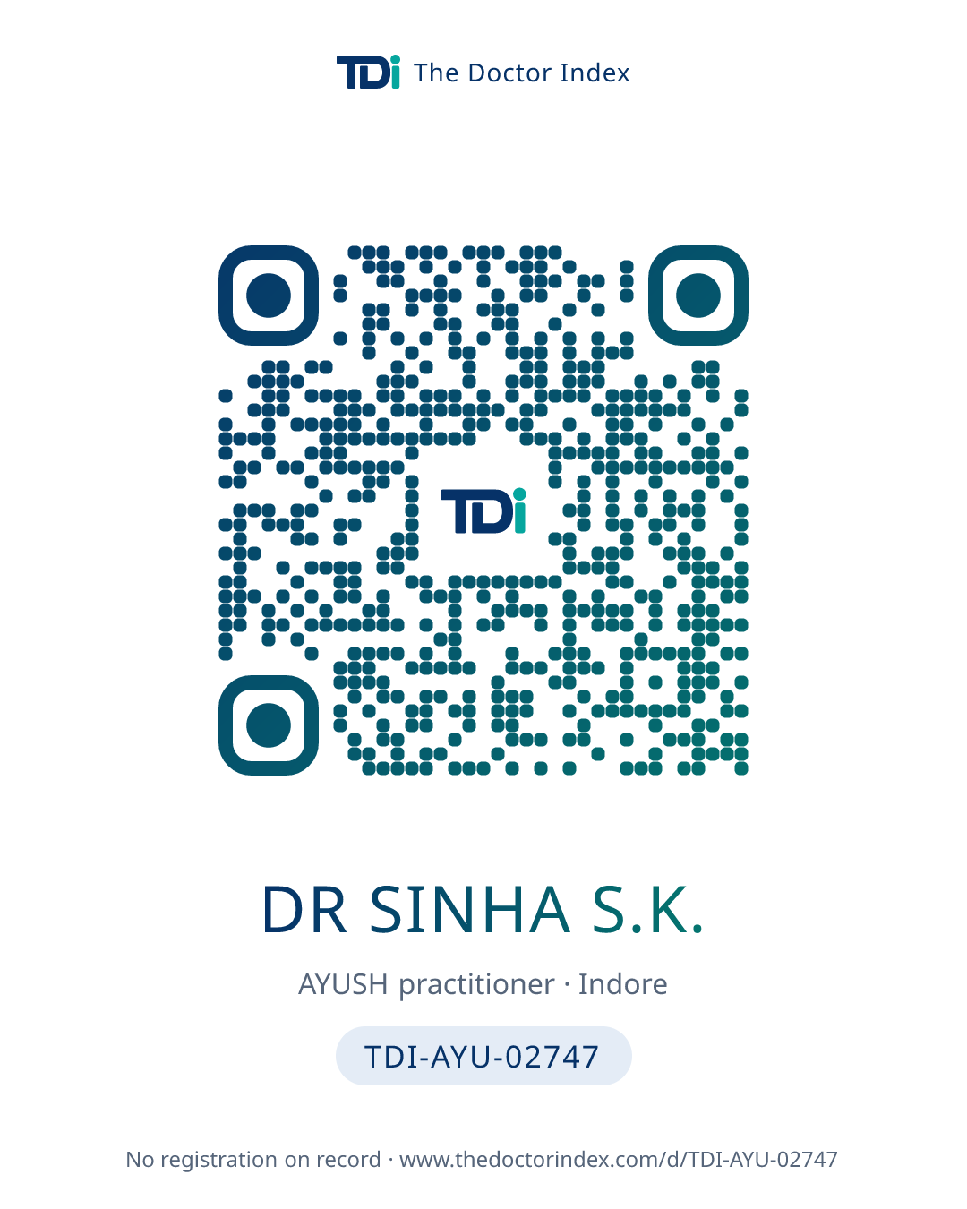 QR card for Dr Sinha S.K., TDI-AYU-02747
