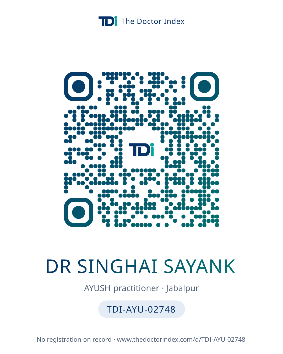 QR card for Dr Singhai Sayank, TDI-AYU-02748