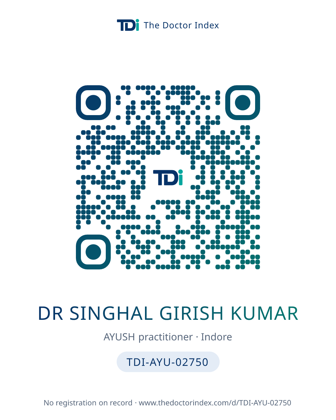 QR card for Dr Singhal Girish Kumar, TDI-AYU-02750