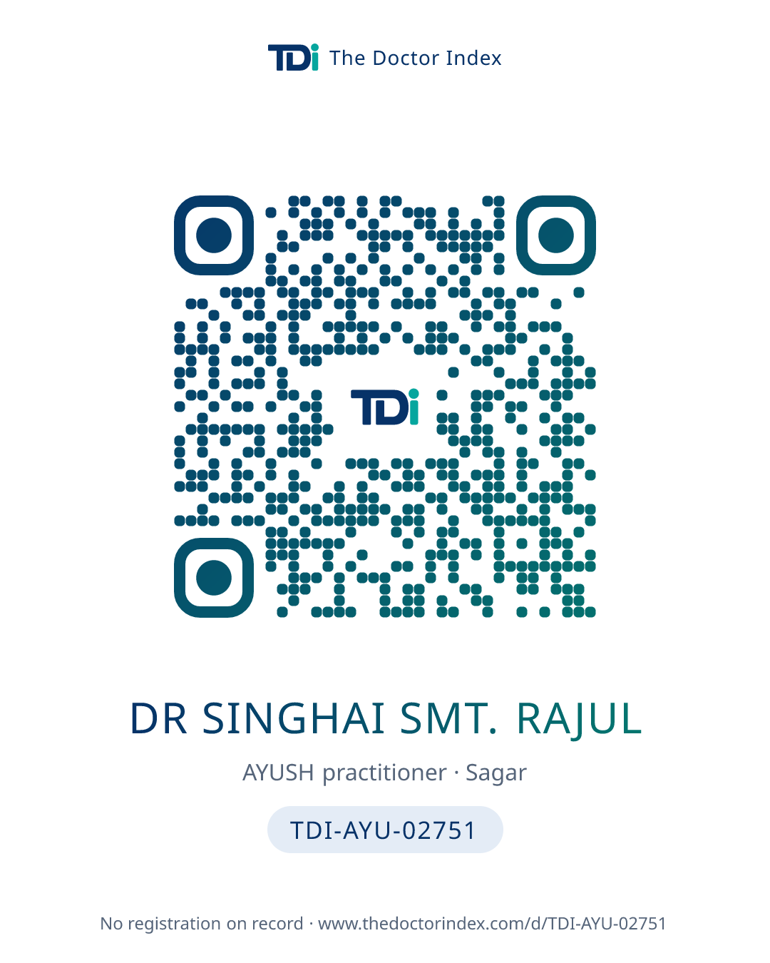 QR card for Dr Singhai Smt. Rajul, TDI-AYU-02751