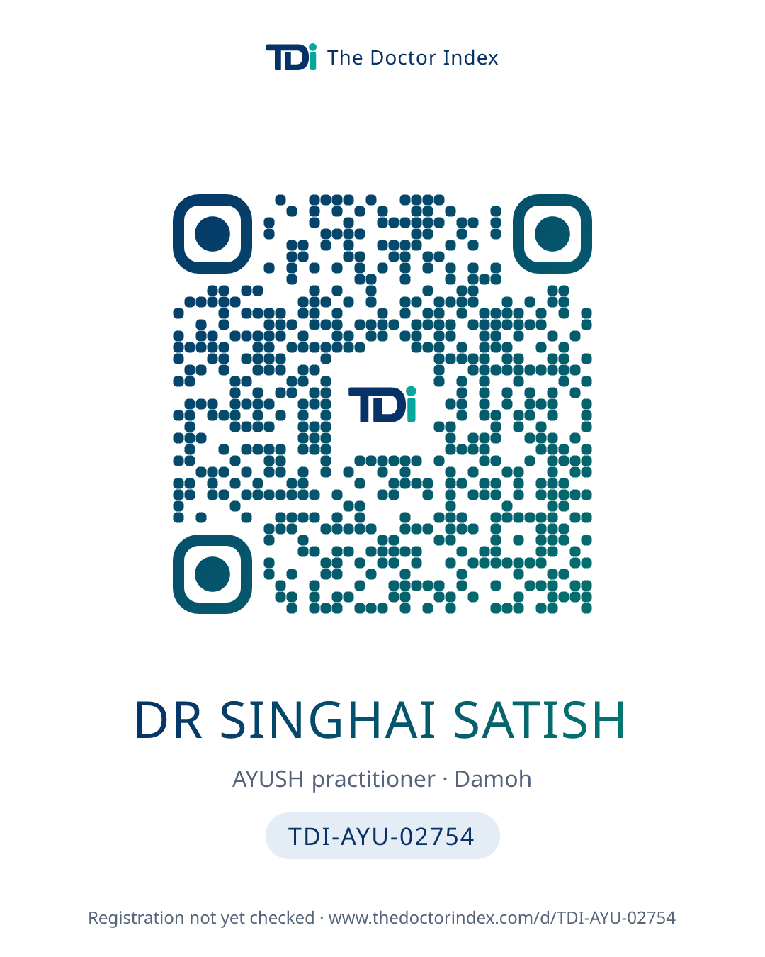 QR card for Dr Singhai Satish, TDI-AYU-02754