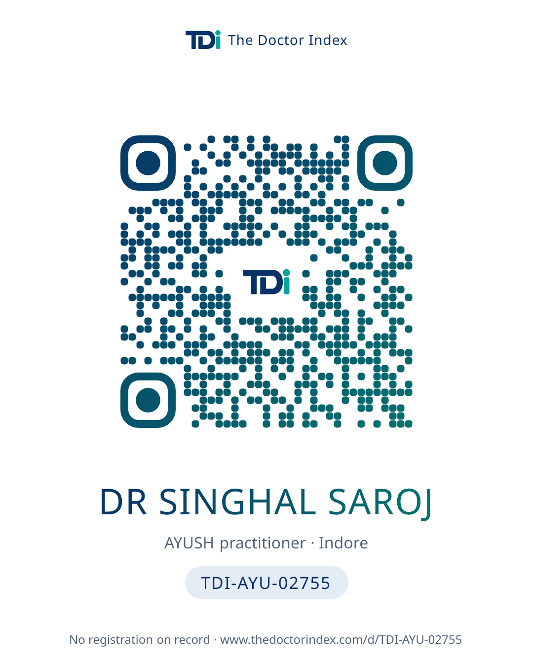 QR card for Dr Singhal Saroj, TDI-AYU-02755