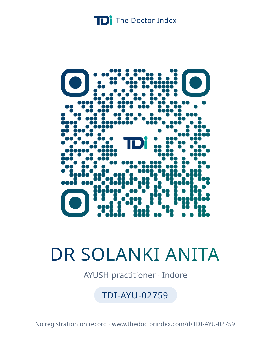 QR card for Dr Solanki Anita, TDI-AYU-02759