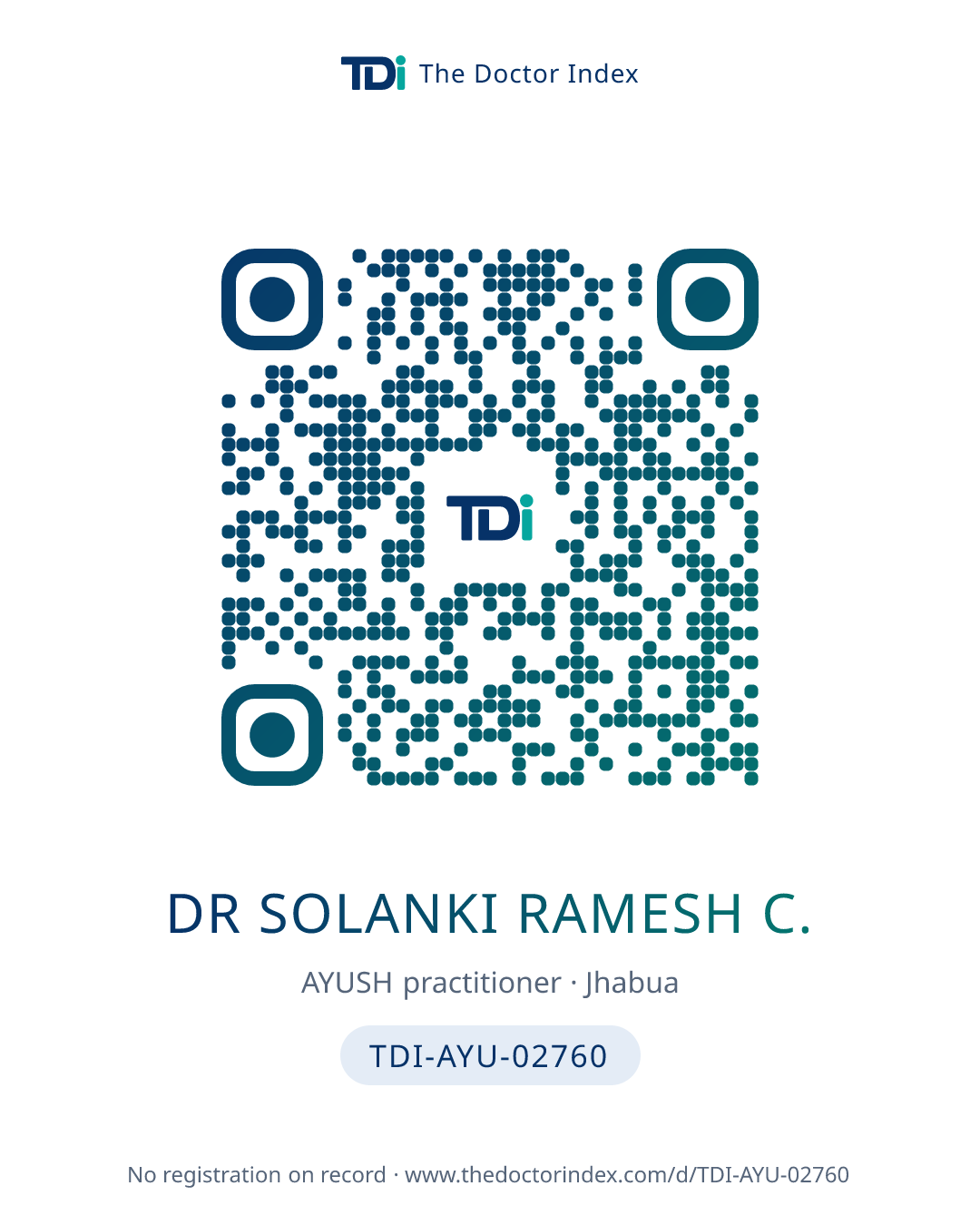 QR card for Dr Solanki Ramesh C., TDI-AYU-02760