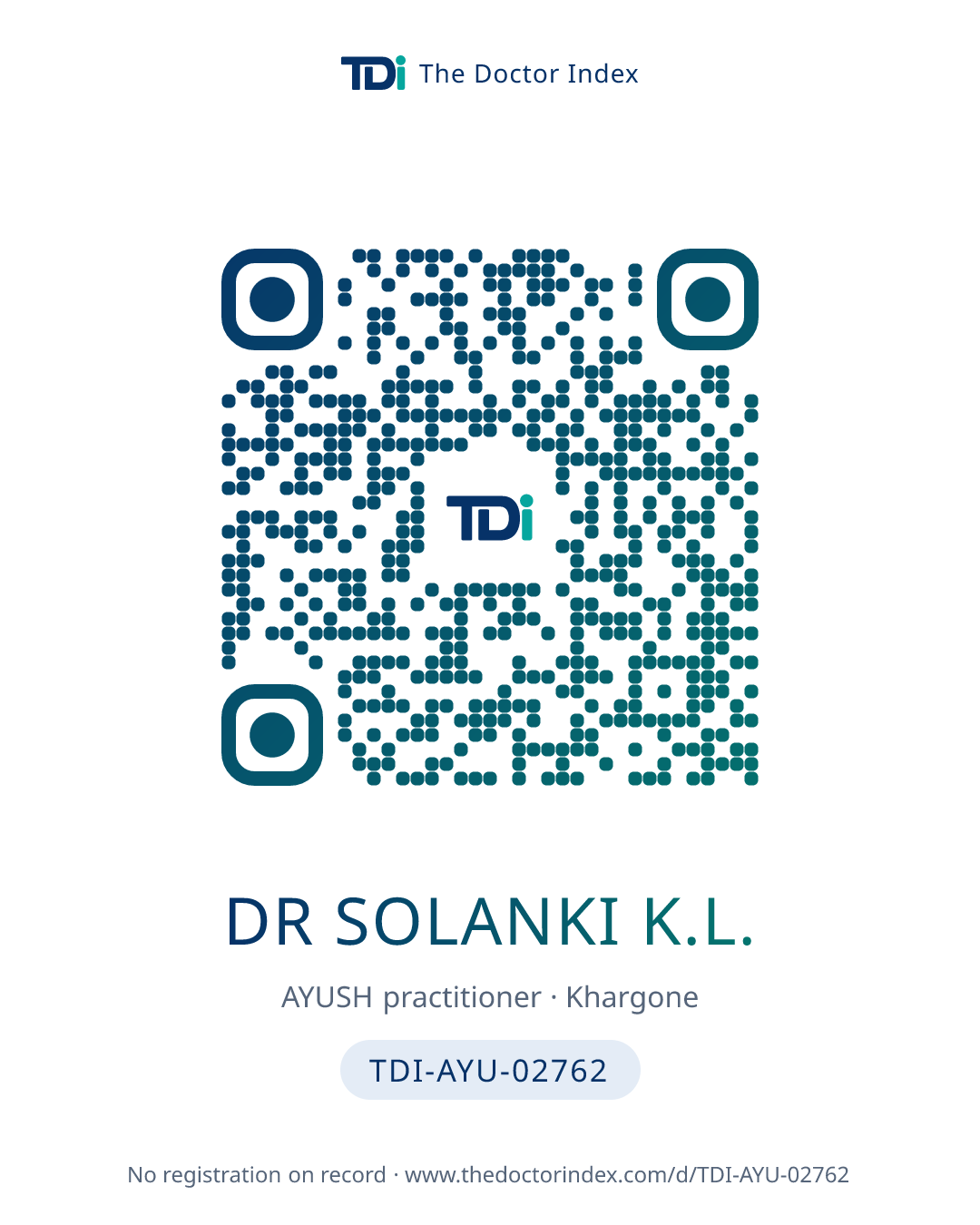 QR card for Dr Solanki K.L., TDI-AYU-02762