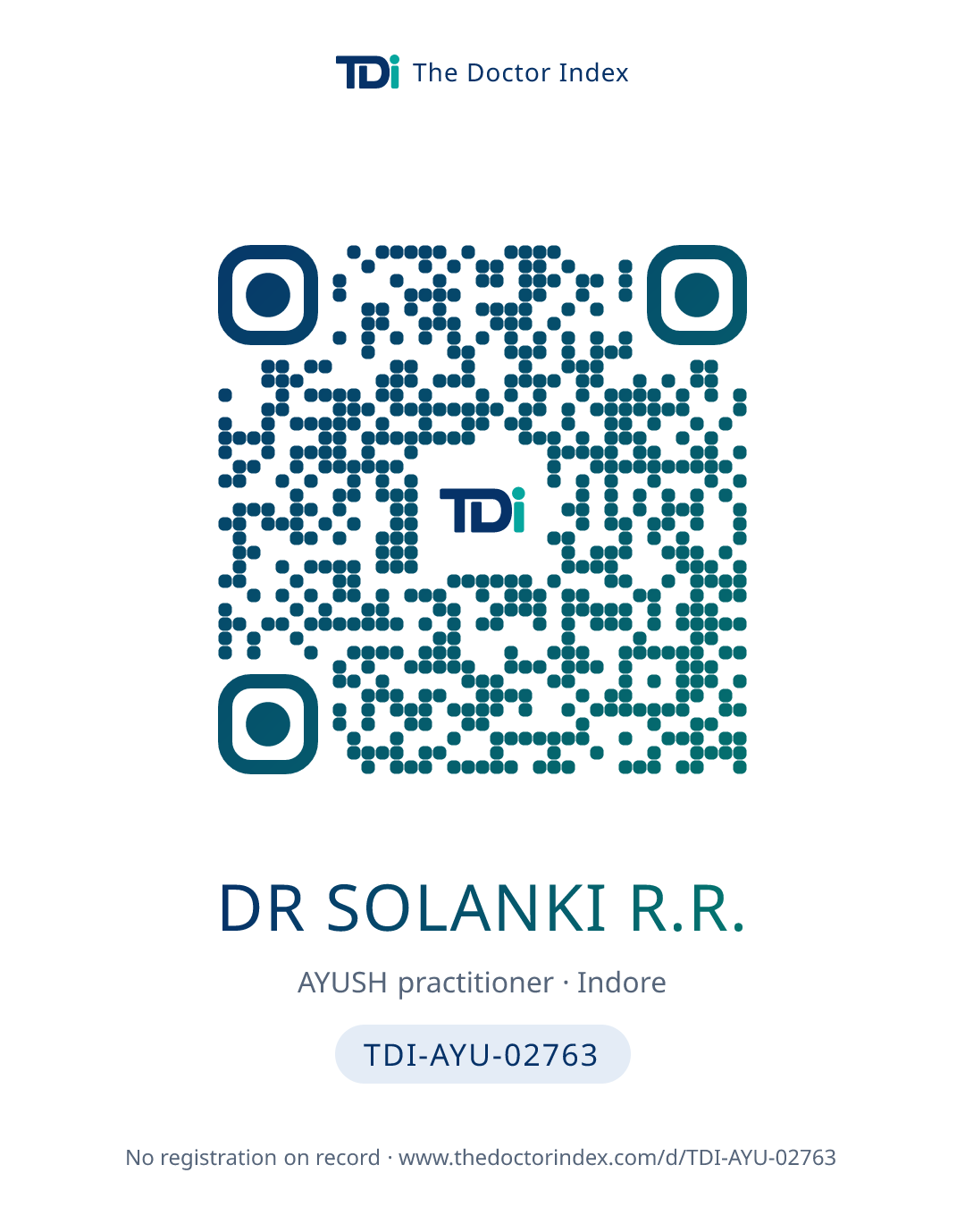 QR card for Dr Solanki R.R., TDI-AYU-02763