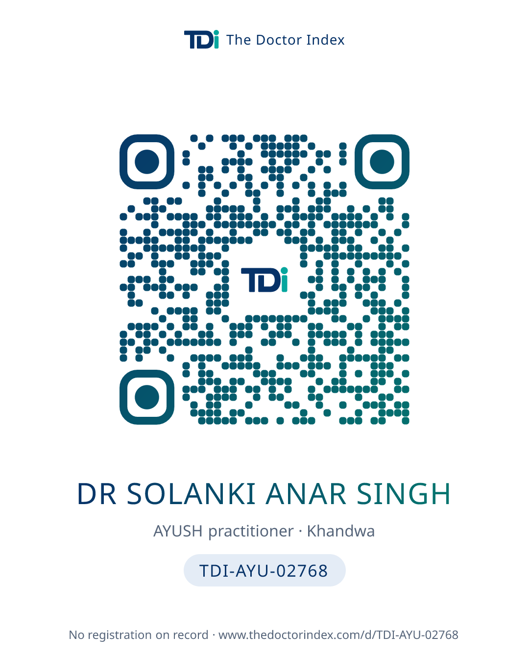 QR card for Dr Solanki Anar Singh, TDI-AYU-02768