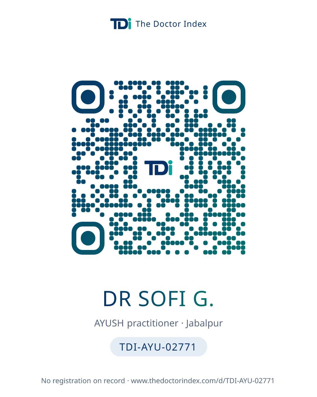 QR card for Dr Sofi G., TDI-AYU-02771