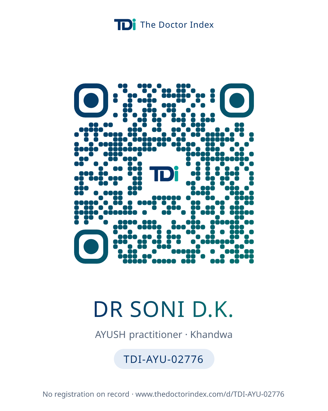 QR card for Dr Soni D.K., TDI-AYU-02776