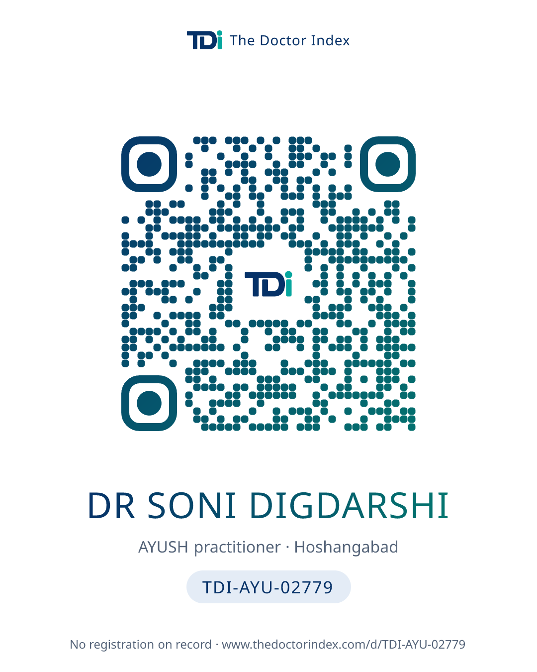 QR card for Dr Soni Digdarshi, TDI-AYU-02779