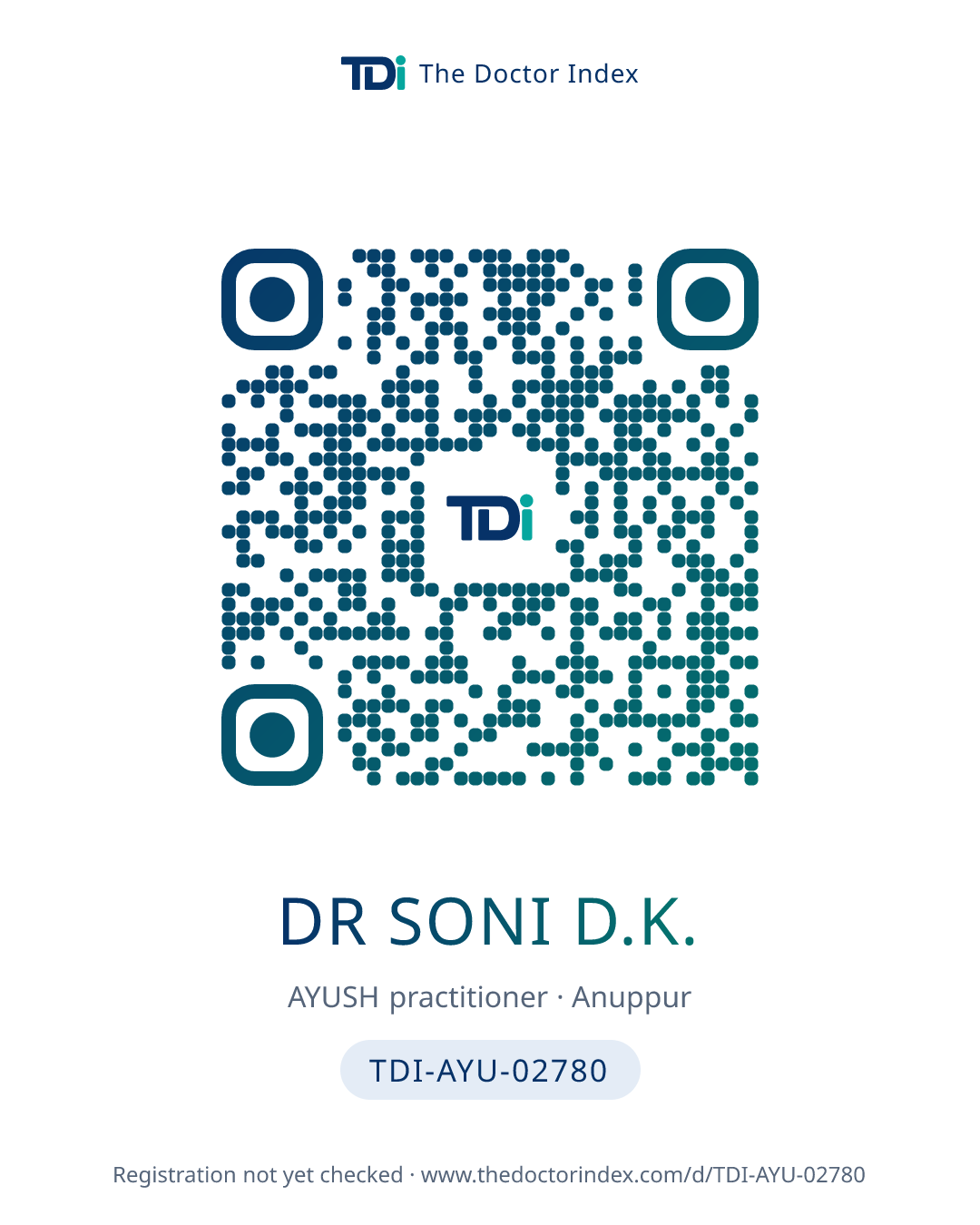 QR card for Dr Soni D.K., TDI-AYU-02780