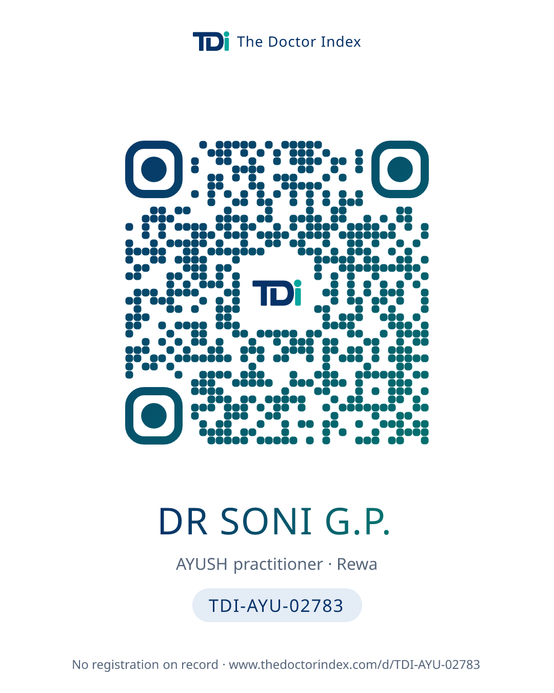 QR card for Dr Soni G.P., TDI-AYU-02783