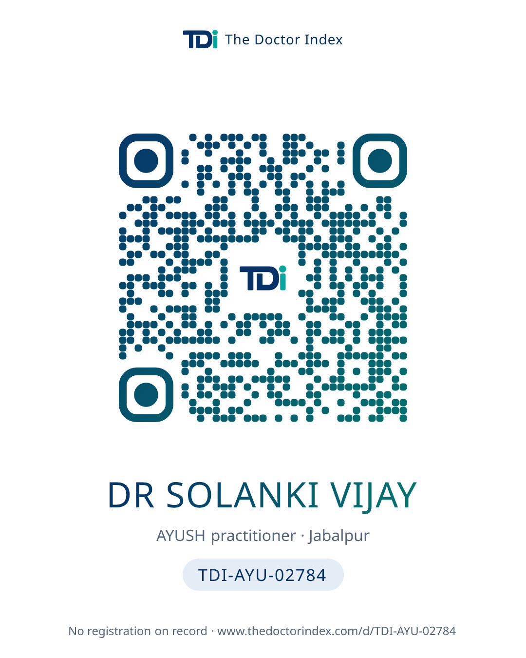 QR card for Dr Solanki Vijay, TDI-AYU-02784