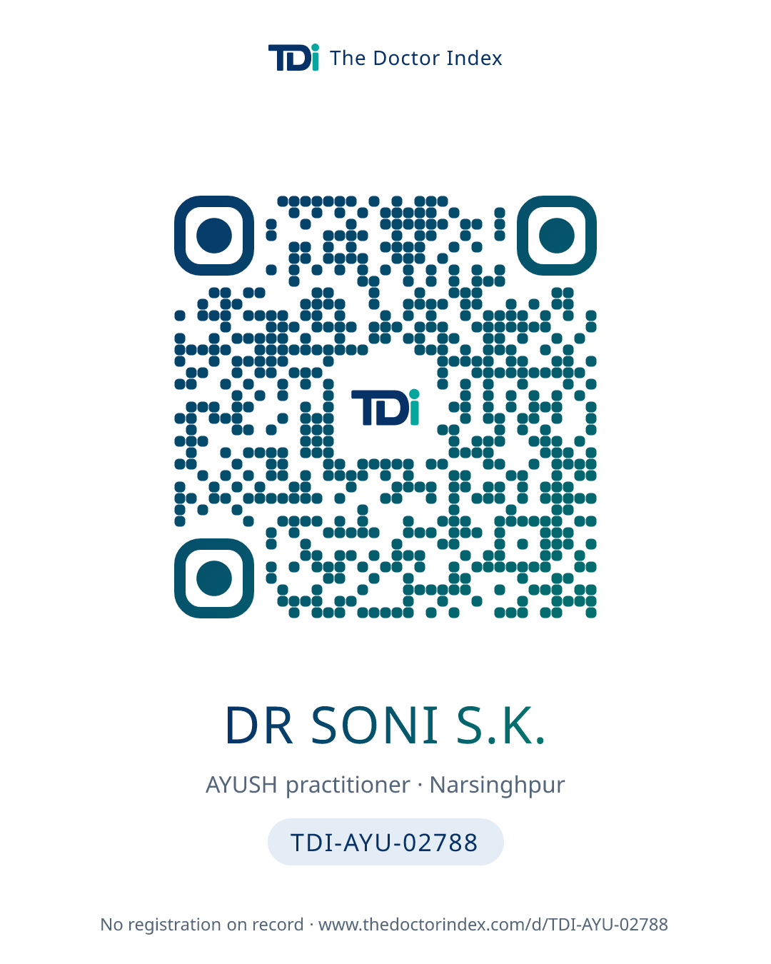 QR card for Dr Soni S.K., TDI-AYU-02788