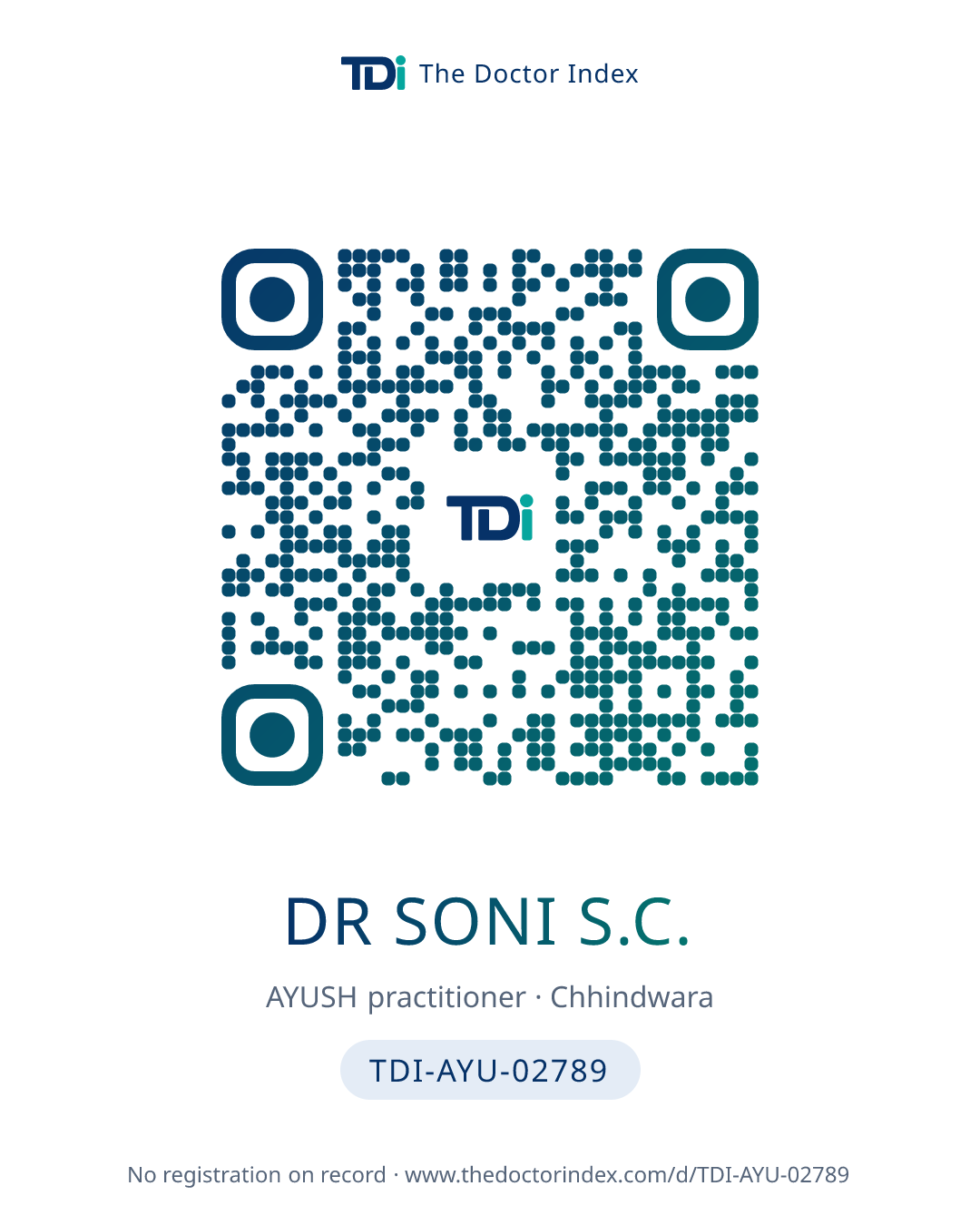 QR card for Dr Soni S.C., TDI-AYU-02789