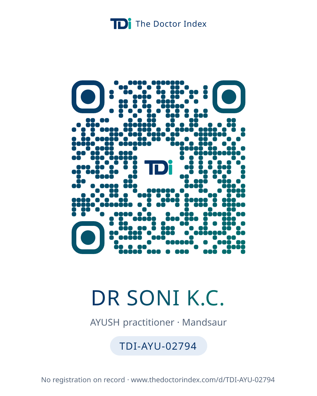 QR card for Dr Soni K.C., TDI-AYU-02794