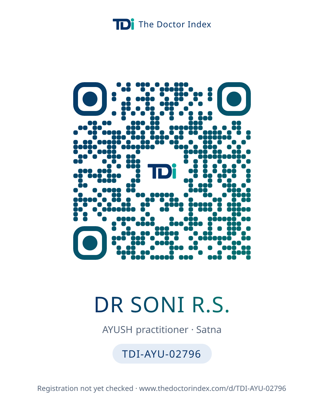 QR card for Dr Soni R.S., TDI-AYU-02796