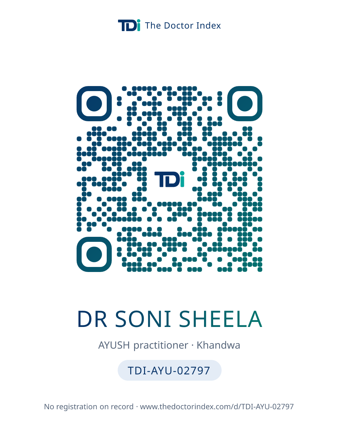 QR card for Dr Soni Sheela, TDI-AYU-02797
