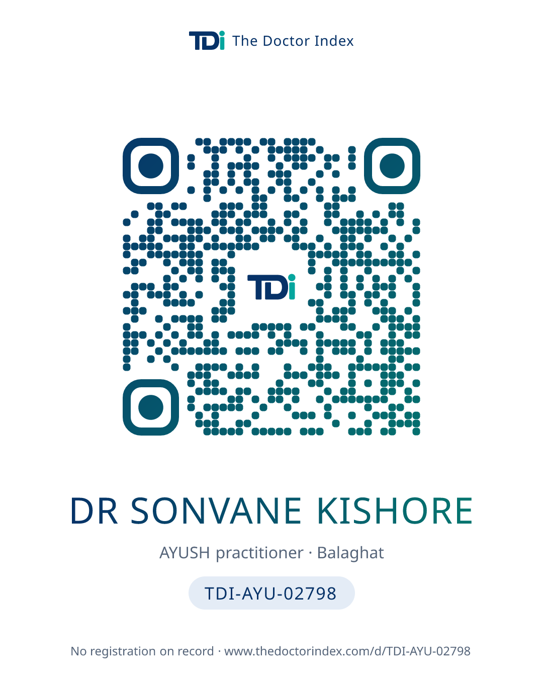 QR card for Dr Sonvane Kishore, TDI-AYU-02798