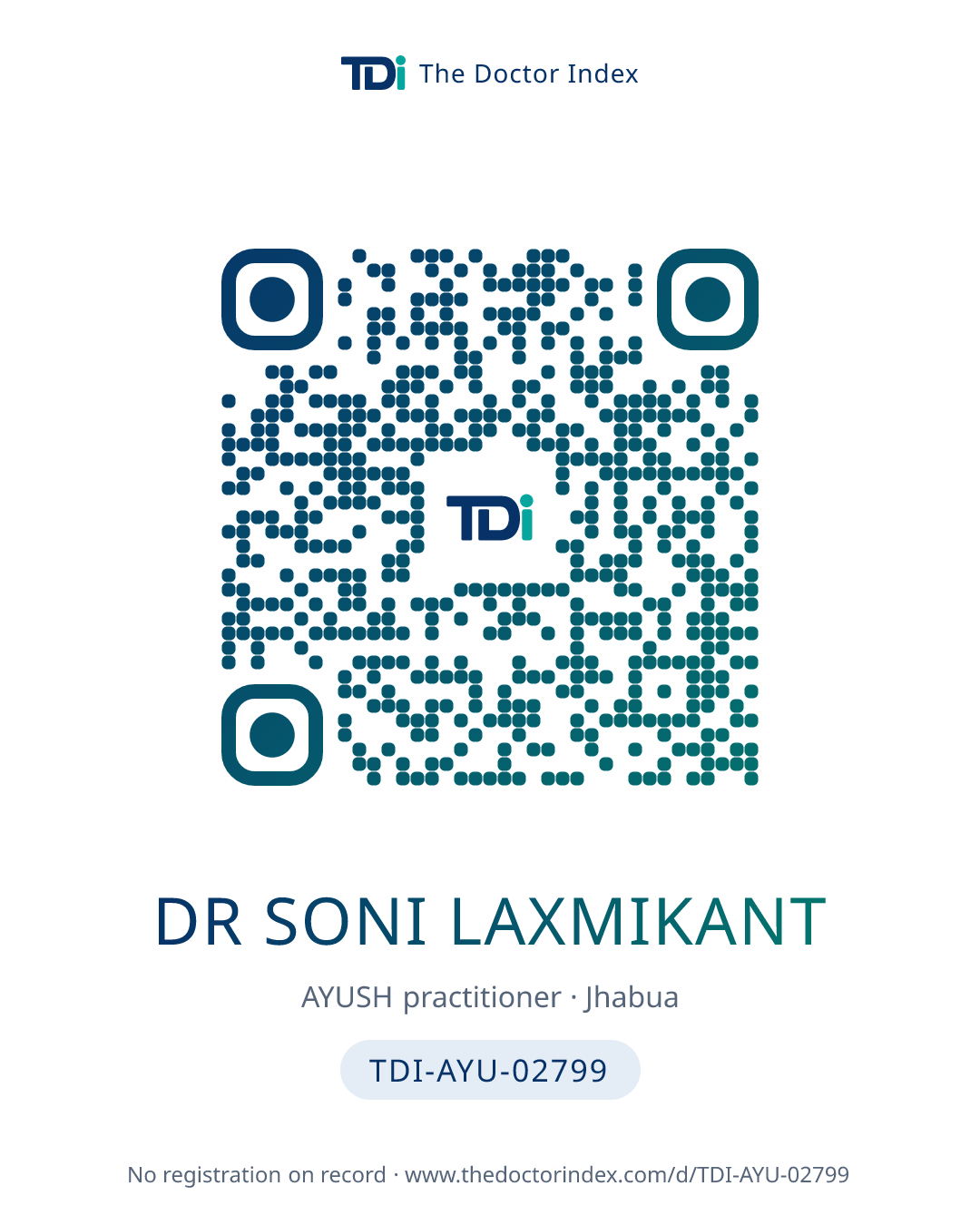 QR card for Dr Soni Laxmikant, TDI-AYU-02799