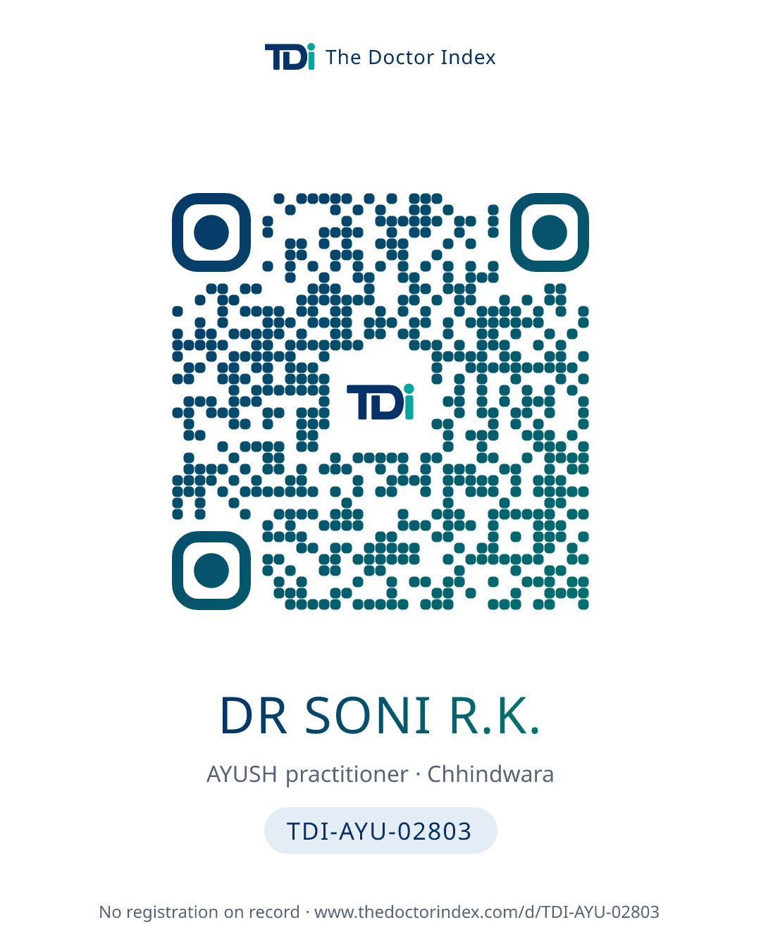 QR card for Dr Soni R.K., TDI-AYU-02803