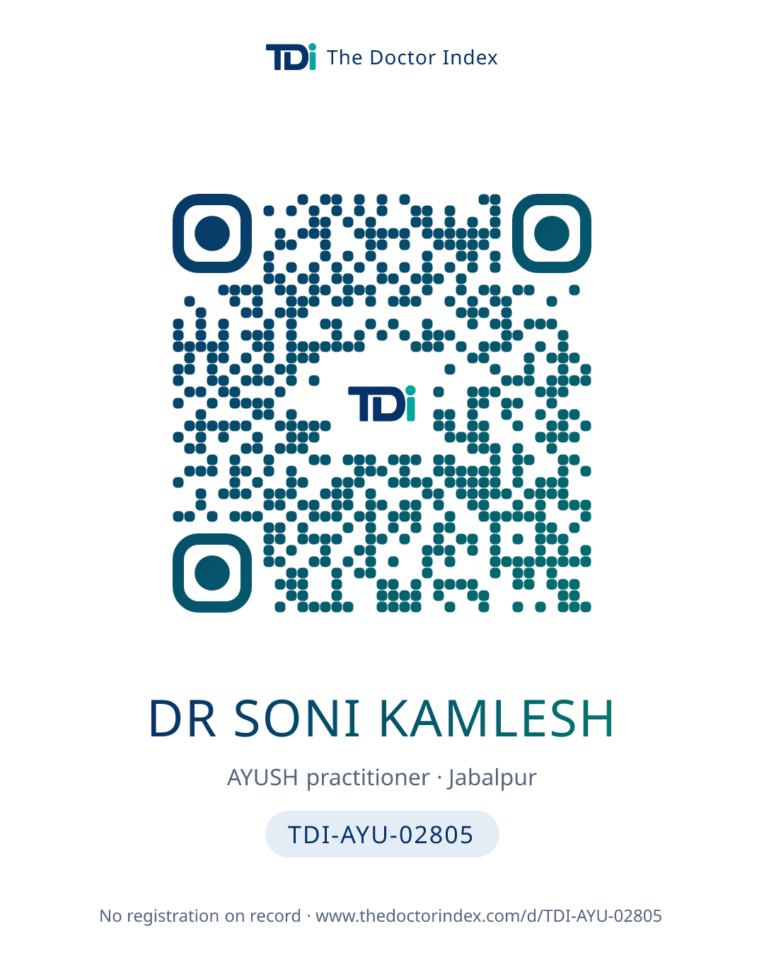 QR card for Dr Soni Kamlesh, TDI-AYU-02805