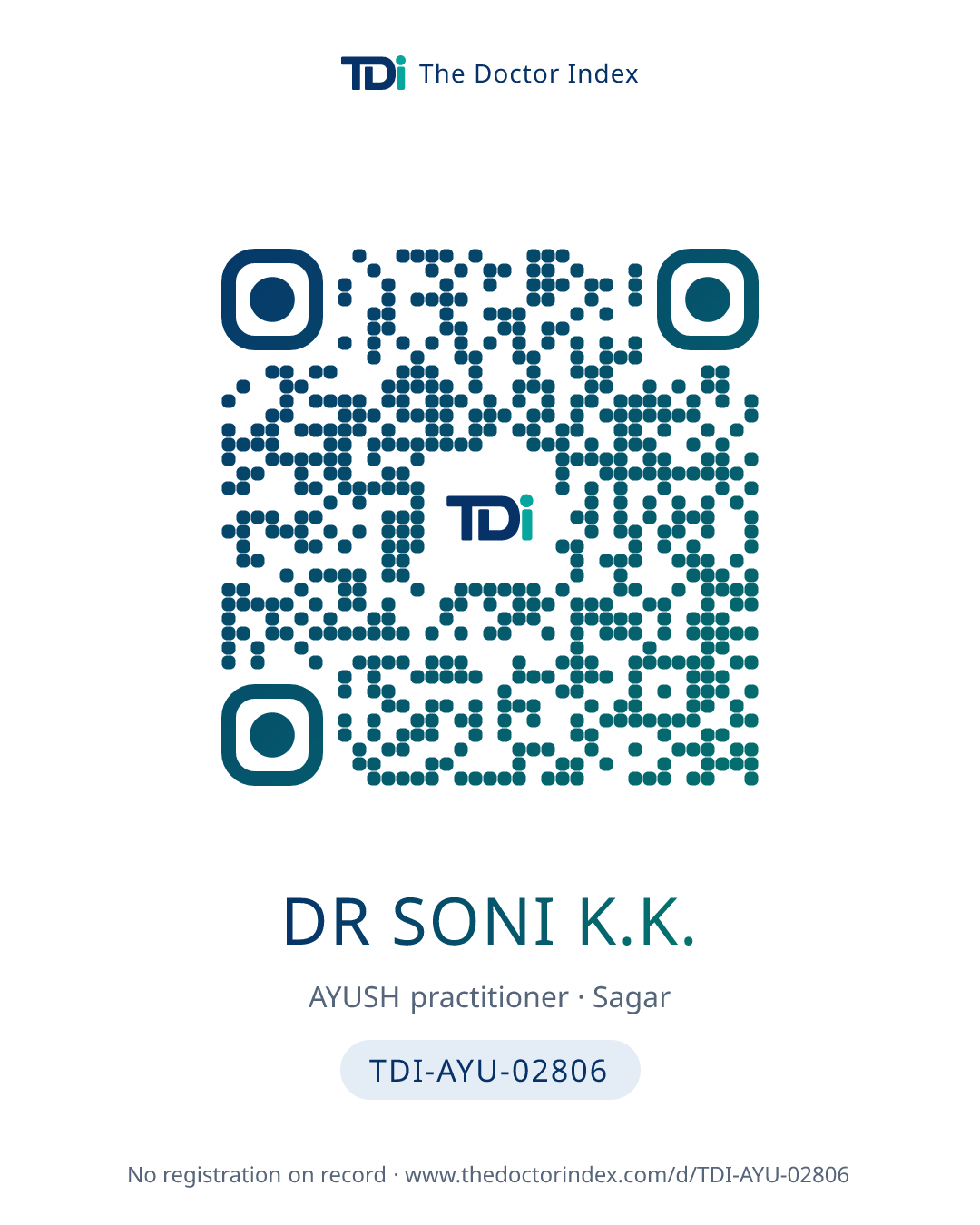 QR card for Dr Soni K.K., TDI-AYU-02806