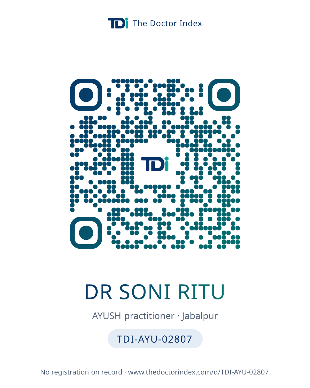 QR card for Dr Soni Ritu, TDI-AYU-02807