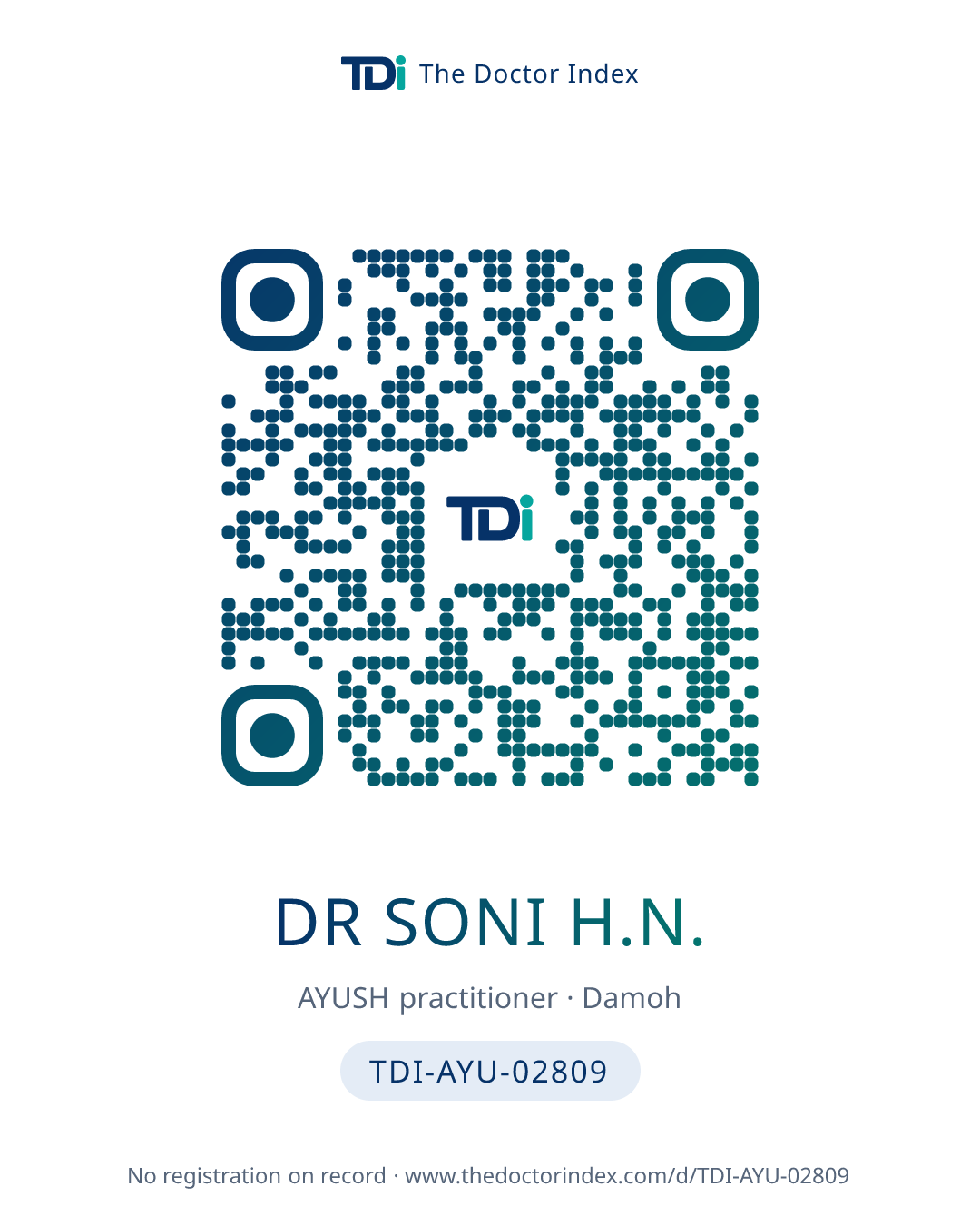 QR card for Dr Soni H.N., TDI-AYU-02809