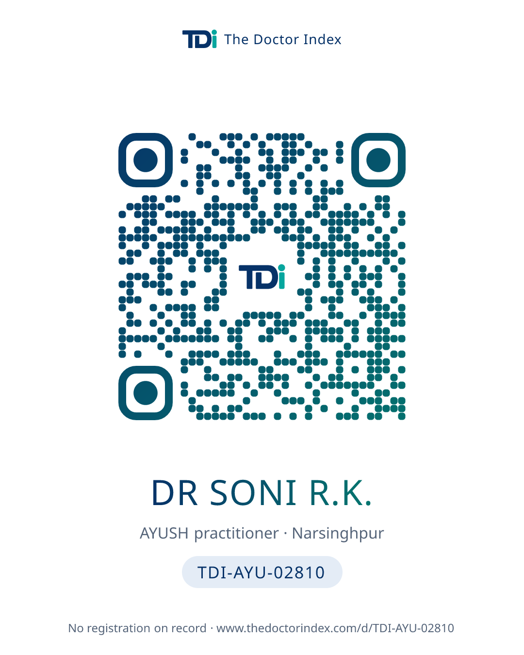 QR card for Dr Soni R.K., TDI-AYU-02810