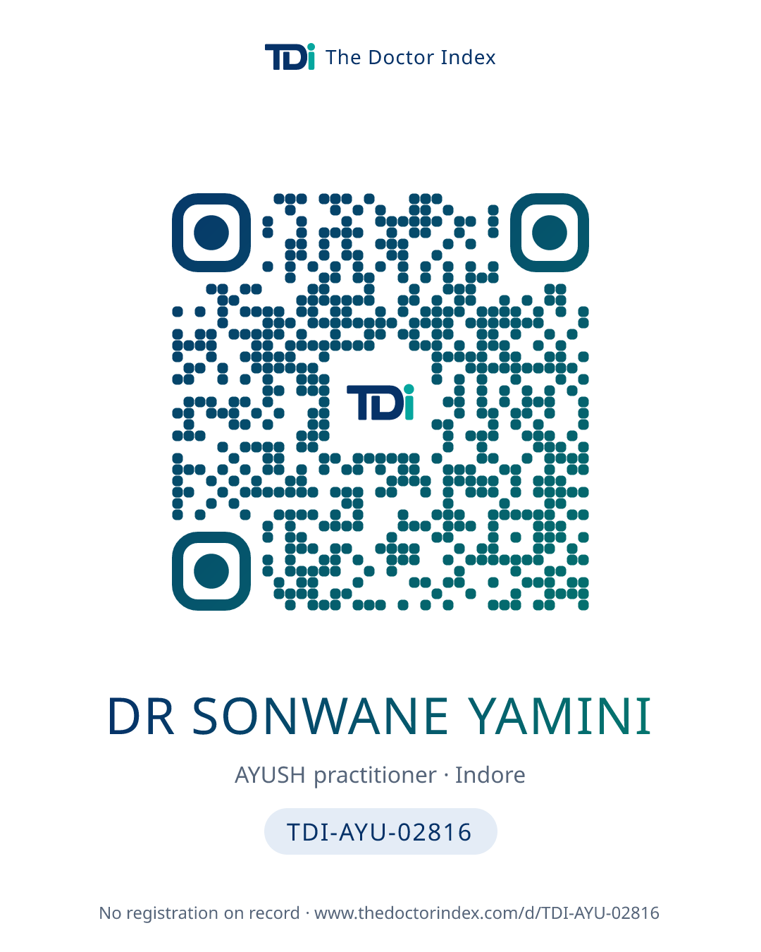 QR card for Dr Sonwane Yamini, TDI-AYU-02816